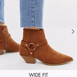 ASOS DESIGN Wide Fit Aidan harness western cowboy cowgirl boots in tan 6
